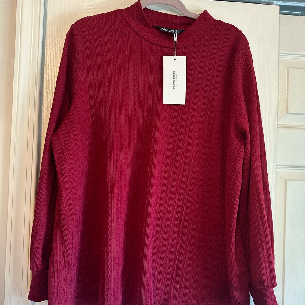 BloomChic Solid Textured Mock Neck Sweatshirt 1X
